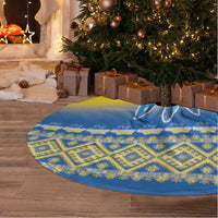 Ukraine Merry Christmas Tree Skirt Ukraine Emblem and Vyshyvanka Knitted Effect - Wonder Print Shop