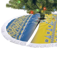 Ukraine Merry Christmas Tree Skirt Ukraine Emblem and Vyshyvanka Knitted Effect - Wonder Print Shop