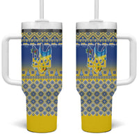 Ukraine Merry Christmas Tumbler With Handle Ukraine Emblem and Vyshyvanka Knitted Effect - Wonder Print Shop