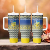 Ukraine Merry Christmas Tumbler With Handle Ukraine Emblem and Vyshyvanka Knitted Effect - Wonder Print Shop