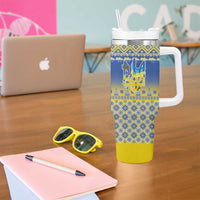 Ukraine Merry Christmas Tumbler With Handle Ukraine Emblem and Vyshyvanka Knitted Effect - Wonder Print Shop