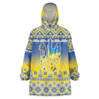 Ukraine Merry Christmas Wearable Blanket Hoodie Ukraine Emblem and Vyshyvanka Knitted Effect - Wonder Print Shop