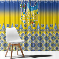 Ukraine Merry Christmas Window Curtain Ukraine Emblem and Vyshyvanka Knitted Effect - Wonder Print Shop