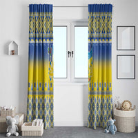 Ukraine Merry Christmas Window Curtain Ukraine Emblem and Vyshyvanka Knitted Effect - Wonder Print Shop