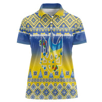 Ukraine Merry Christmas Women Polo Shirt Ukraine Emblem and Vyshyvanka Knitted Effect - Wonder Print Shop
