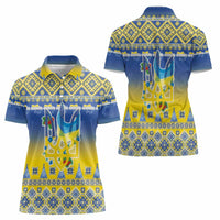 Ukraine Merry Christmas Women Polo Shirt Ukraine Emblem and Vyshyvanka Knitted Effect - Wonder Print Shop