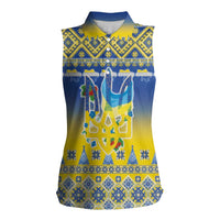 Ukraine Merry Christmas Women Sleeveless Polo Shirt Ukraine Emblem and Vyshyvanka Knitted Effect - Wonder Print Shop