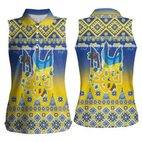 Ukraine Merry Christmas Women Sleeveless Polo Shirt Ukraine Emblem and Vyshyvanka Knitted Effect - Wonder Print Shop