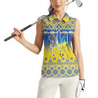 Ukraine Merry Christmas Women Sleeveless Polo Shirt Ukraine Emblem and Vyshyvanka Knitted Effect - Wonder Print Shop