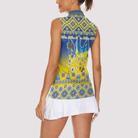 Ukraine Merry Christmas Women Sleeveless Polo Shirt Ukraine Emblem and Vyshyvanka Knitted Effect - Wonder Print Shop