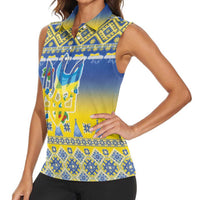 Ukraine Merry Christmas Women Sleeveless Polo Shirt Ukraine Emblem and Vyshyvanka Knitted Effect - Wonder Print Shop