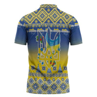 Ukraine Merry Christmas Zipper Polo Shirt Ukraine Emblem and Vyshyvanka Knitted Effect - Wonder Print Shop