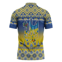 Ukraine Merry Christmas Zipper Polo Shirt Ukraine Emblem and Vyshyvanka Knitted Effect - Wonder Print Shop