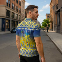 Ukraine Merry Christmas Zipper Polo Shirt Ukraine Emblem and Vyshyvanka Knitted Effect - Wonder Print Shop