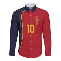 Custom Spain Football Long Sleeve Button Shirt Sporty Style-Royal Vibe