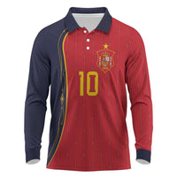 Custom Spain Football Long Sleeve Polo Shirt Sporty Style-Royal Vibe