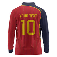 Custom Spain Football Long Sleeve Polo Shirt Sporty Style-Royal Vibe