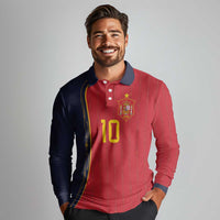 Custom Spain Football Long Sleeve Polo Shirt Sporty Style-Royal Vibe