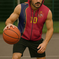 Custom Spain Football Sleeveless Zip Hoodie Sporty Style-Royal Vibe
