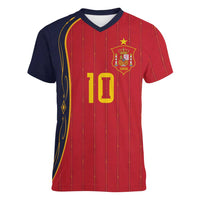 Custom Spain Football Women V-Neck T-Shirt Sporty Style-Royal Vibe