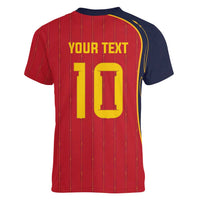 Custom Spain Football Women V-Neck T-Shirt Sporty Style-Royal Vibe