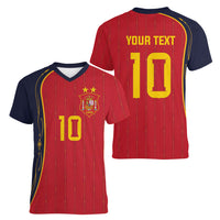 Custom Spain Football Women V-Neck T-Shirt Sporty Style-Royal Vibe