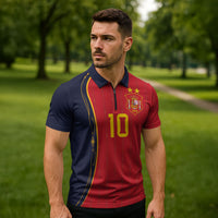 Custom Spain Football Zipper Polo Shirt Sporty Style-Royal Vibe