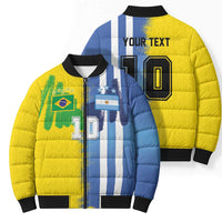 Custom Argentina and Brazil Football Mashup Bomber Puffer Jacket La Albiceleste and Selecao