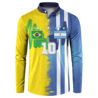 Custom Argentina and Brazil Football Mashup Button Sweatshirt La Albiceleste and Selecao