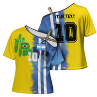 Custom Argentina and Brazil Football Mashup Cross Shoulder Shirt La Albiceleste and Selecao