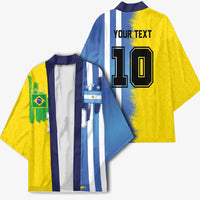 Custom Argentina and Brazil Football Mashup Kimono La Albiceleste and Selecao