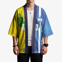 Custom Argentina and Brazil Football Mashup Kimono La Albiceleste and Selecao