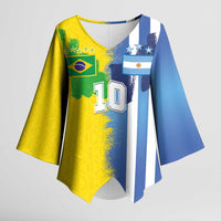 Custom Argentina and Brazil Football Mashup Kimono Sleeve Blouse La Albiceleste and Selecao