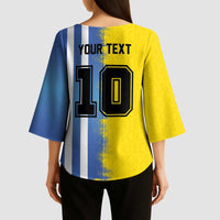 Custom Argentina and Brazil Football Mashup Kimono Sleeve Blouse La Albiceleste and Selecao