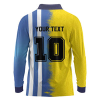 Custom Argentina and Brazil Football Mashup Long Sleeve Polo Shirt La Albiceleste and Selecao