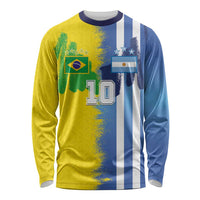 Custom Argentina and Brazil Football Mashup Long Sleeve Shirt La Albiceleste and Selecao