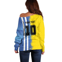 Custom Argentina and Brazil Football Mashup Off Shoulder Sweater La Albiceleste and Selecao