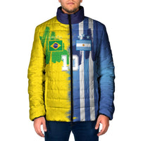 Custom Argentina and Brazil Football Mashup Padded Jacket La Albiceleste and Selecao