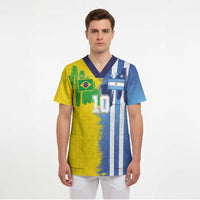 Custom Argentina and Brazil Football Mashup Scrub Top La Albiceleste and Selecao
