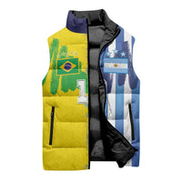 Custom Argentina and Brazil Football Mashup Sleeveless Puffer Jacket La Albiceleste and Selecao