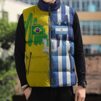 Custom Argentina and Brazil Football Mashup Sleeveless Puffer Jacket La Albiceleste and Selecao