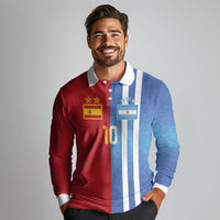 Custom Argentina and Spain Football Mashup Long Sleeve Polo Shirt Final 2026