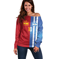 Custom Argentina and Spain Football Mashup Off Shoulder Sweater Final 2026