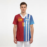 Custom Argentina and Spain Football Mashup Scrub Top Final 2026