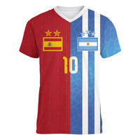 Custom Argentina and Spain Football Mashup Women V-Neck T-Shirt Final 2026