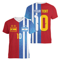 Custom Argentina and Spain Football Mashup Women V-Neck T-Shirt Final 2026