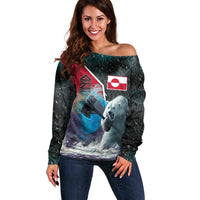 Personalized Greenland Off Shoulder Sweater Polar Bear Warrior Fight for Kalaallit Nunaat