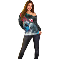 Personalized Greenland Off Shoulder Sweater Polar Bear Warrior Fight for Kalaallit Nunaat