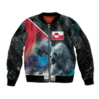 Personalized Greenland Sleeve Zip Bomber Jacket Polar Bear Warrior Fight for Kalaallit Nunaat