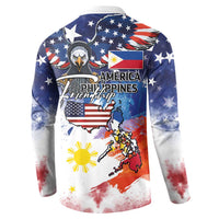 Philippine-American Friendship Button Sweatshirt USA Eagle and Philippines Flag with The Maps